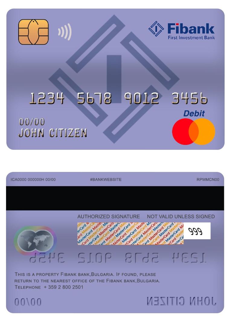 Bulgaria Fibank  bank master debit card